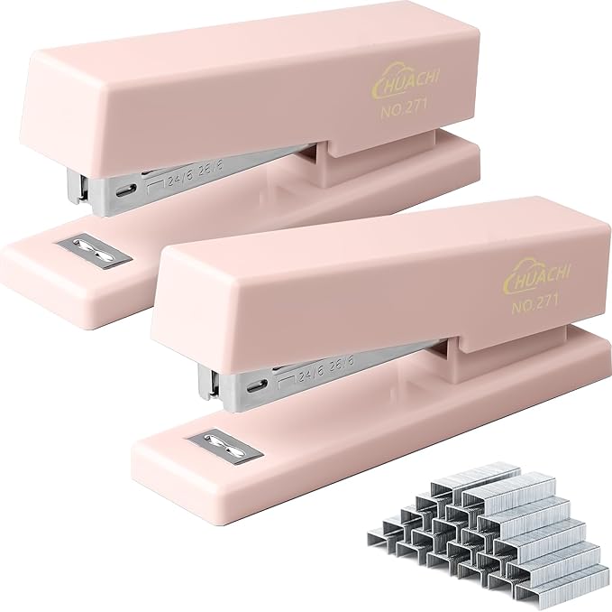 Desktop Stapler 2-Pack, Durable Office Stapler, 25 Sheet Capacity, Includes 1000 Staples for Home and Office Use (2, Powder)