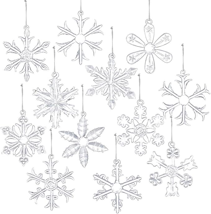 Style Glass Clear Glass Snowflake Ornament Winter Christmas Tree Hanging Decorations (12 Pieces).