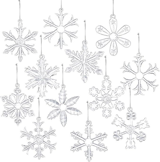 Style Glass Clear Glass Snowflake Ornament Winter Christmas Tree Hanging Decorations (12 Pieces).