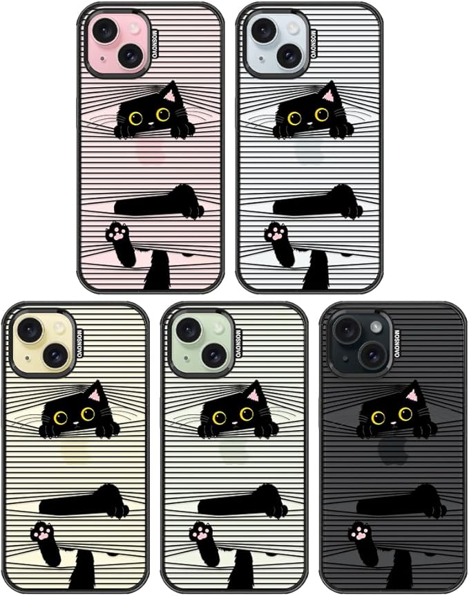 MOSNOVO Case for iPhone 15, [10ft 4X Military-Grade Drop Protection] Durable & Shockproof Phone Case Cover Design for iPhone 15 - Hidden Black Cat - Clear Black