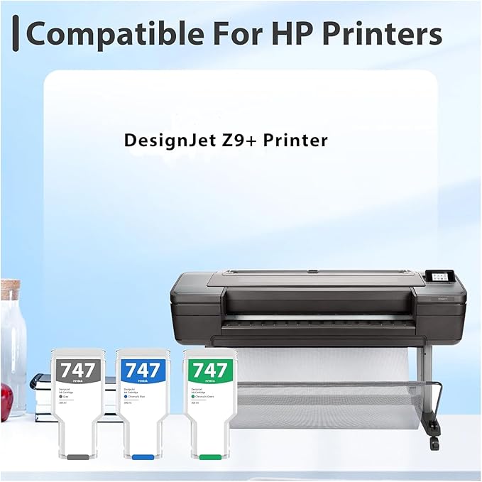 747 Ink Cartridge Replacement for HP 747 300-ml Chromatic Green/Chromatic Blue/Gray Designjet Ink Cartridge P2V84A P2V85A P2V86A forDesignJet Z9+ Large Format Printer (3-Pack)