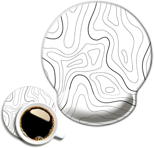 Ergonomic Mouse Pad with Wrist Support,Mouse Pad with Wrist Rest,Relieve Wrist Pain Mousepad Non-Slip Rubber Base,Mouse Pads for Desk,Computers,Laptop,Office,Home,Accessories White Topographic Line