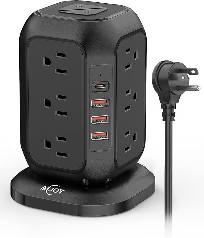 Power Strip with USB C Ports, AiJoy Surge Protector with 12 AC Outlet and 4 USB Ports, 10 FT Extension Cord, USB Charging Station with Overload Protection, Living Room, Office, Dorm