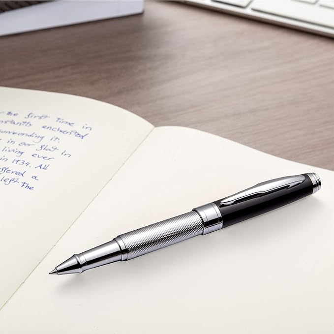 ZenZoi Executive Rollerball Pen Elegant Black & Silver. Smooth Writing Fine Point Gel Ink. Luxury Pen for Men or Women. Premium Business Gift Set