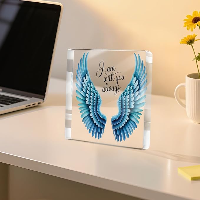 Memorial Gifts for Loss of Loved One, Angel Wing Bereavement Grief Acrylic Plaque, Sympathy Gifts for Loss Of Husband Wife Mom Dad, Condolence Remembrance Desk Decorative Signs for Home Living Room