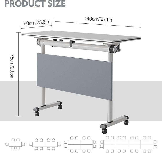 Conference Table,Folding Conference Tables Modern White Conference Room Table with Wheels, 2-10 Persons,for Office, Meeting Room (2, 1619YH, 55IN)