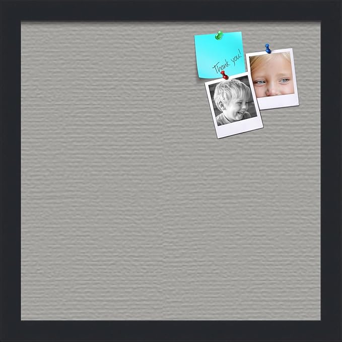 PinPix 14x14 Inch Cork Bulletin Board. This Decorative Framed Pin Board Comes with Dark Stone Design and a Satin Black Frame. Ideal for Home Office Decor or Message Board (PinPix-1808)