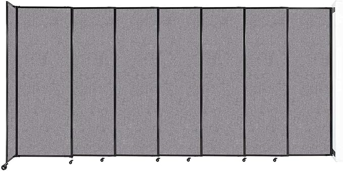 Wall-Mounted Sliding StraightWall Room Divider | Adjustable Widths | Locking Wheels | Room Separator | Up to 15'6" Wide x 7'6" Tall Cloud Gray Fabric Panels