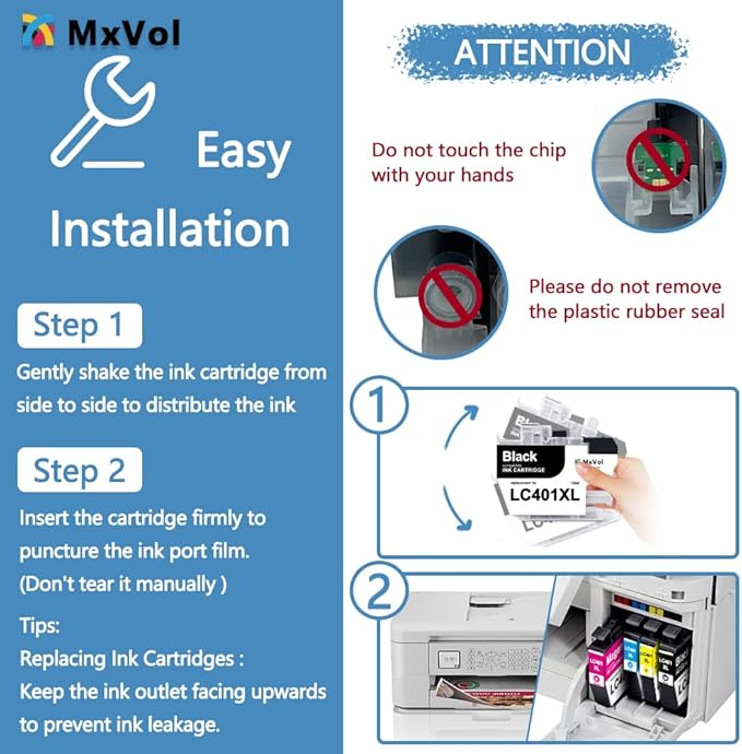 MxVol LC401XL Compatible Ink Cartridges Replacement for Brother LC401 LC-401XL LC-401 LC401XLBK High Yield for MFC-J1010DW MFC-J1170DW MFC-J1800DW MFC-J1012DW Printer Ink Cartridges (Black, 2-Pack)
