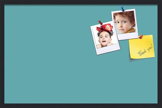 PinPix 34x22 Inch Cork Bulletin Board. This Decorative Framed Pin Board Comes with Aqua Pastel Design and a Satin Black Frame. Ideal for Home Office Decor or Message Board (PinPix-1806)