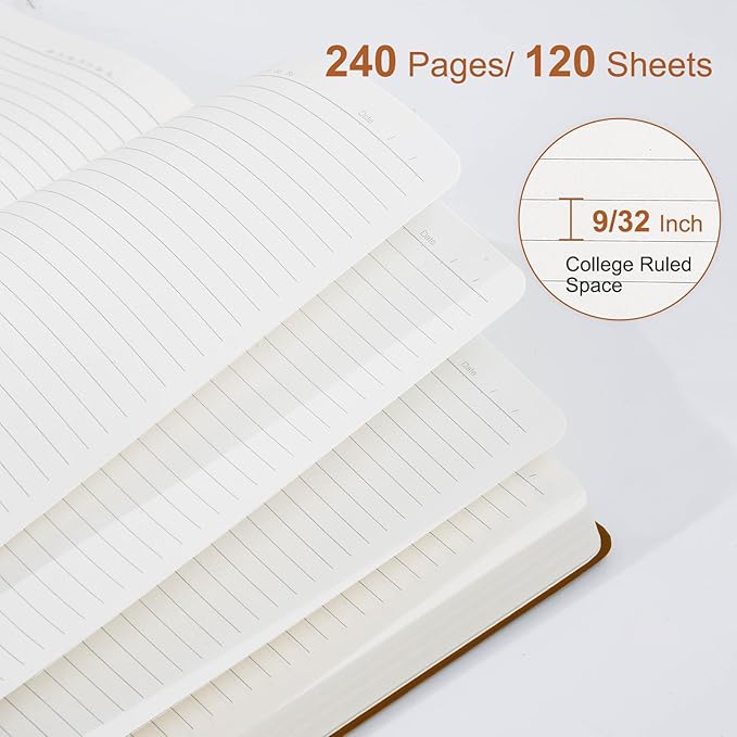 COMIX B5 Lined Journal Notebooks, 240 Pages, 6.9 x 9.8 Inches, Brown, Hardcover Journaling Notebooks for Men & Women- Fits for Office, Business, School, Notes Taking & Writing