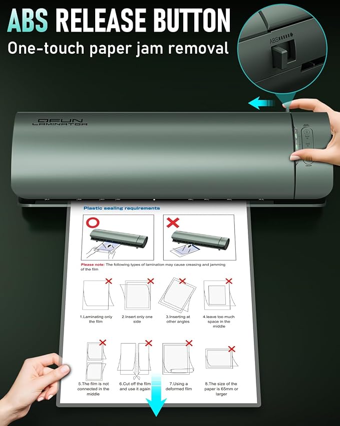 Qfun Laminator Machine 11x17 Cold Thermal Laminator，13 inch Laminating Machine 60s Warm-up with 30 Laminate Sheets，9 in 1 Desktop A3 Lamination Machine with Paper Trimmer for Teacher Home Office