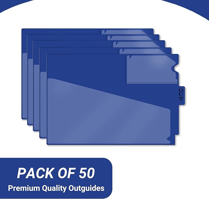 Doctor Stuff - Center Tab Vinyl Outguides, Diagonal Cut Front Pocket, Top Charge Out Slip Pocket, Plastic File Folder, Letter Size 9" x 13-1/4", Navy, 50/Box