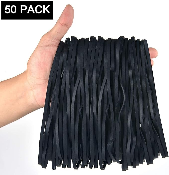 AMUU Rubber Bands Large Black 50 Pack 8inches Rubbers Bands for Trash Cans Elastic Rubber Bands for Office Supplies Folders Cat Litter Box