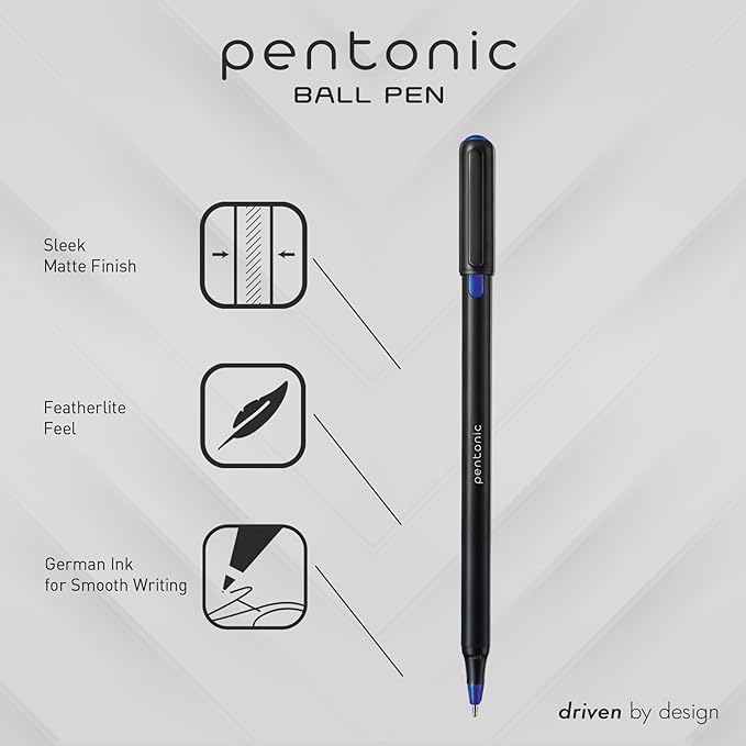 Pentonic Ballpoint Pens, 25 Count, Black, Red & Blue Colored Ink, 0.7 mm Fine Point, Smooth Writing For Journaling & Note Taking (PEN12126)
