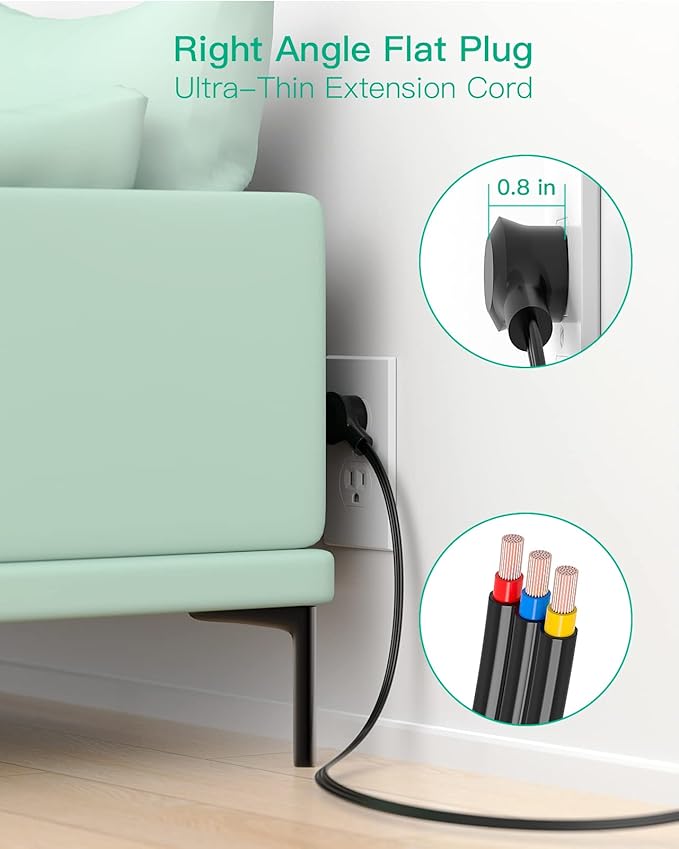 Surge Protector Power Strip - 9 Widely Spaced Multi Outlets, Wall Mount, 3 Side Outlet Extender with Extension Cord, Flat Plug, Overload Protection, Home Office Dorm Room Essentials (10FT, Black)