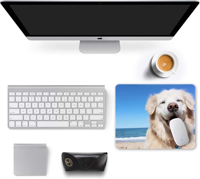 Auhoahsil Mouse Pad, 12 x 10 in Animals Theme Computer Mouse Pad for Desk, Premium-Textured Non-Slip Rubber Stitched Edges Waterproof Square Mouse Mat for Gaming Work Wireless Mice, Beach & Dog