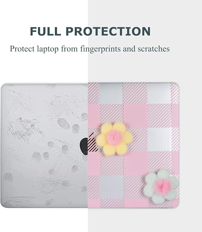 DTangLsm for MacBook Pro 13 inch Case 2025 2024-2016 M2 M1 A2338 A2289 A2251 A2159 A1989 A1706 A1708, Gingham Plush Plastic Hard Shell Cover for MacBook Pro 13.3 + Keyboard Cover, Pink Checkerboard