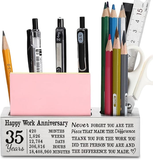 FOKCBOCM 35 year Work Anniversary Plaque gifts for Employee, Appreciation gifts for Coworkers Staff, 35 year Work Anniversary for Her Him, Happy Work Anniversary Office Pencil Holders-DS103