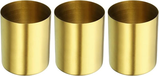 PATIKIL Pencil Holder, 3 Pack Pen Holder for Desk Stainless Steel Pencil Holders Cup Organizer Makeup Brush Holder for Desk Accessories, Golden