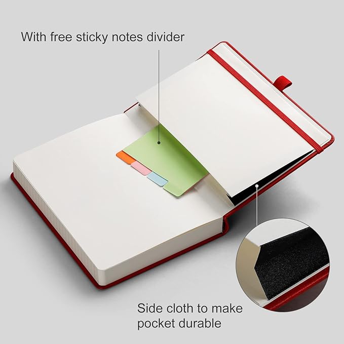 AHGXG Lined Journal Notebook - 320 Numbered Pages A5 College Ruled Notebook Thick Journal for Writing, 100gsm Lined Paper, Leather Hardcover, for Women Men Work Office School, 5.75'' X 8.38''-Red