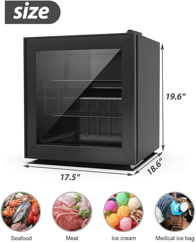 1.1 Cu Ft Mini Freezer Display Freezer with LED Light 2 Removable Shelves 7 Temperature Settings -8°F to 14°F Perfect for Liquor and Ice Cream