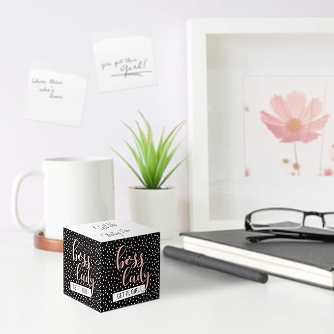 Boss Lady Sticky Note Cube / 600 Sheets / 2.75" Memo Block Printed on 4 Sides/Super Chic Empowering Design