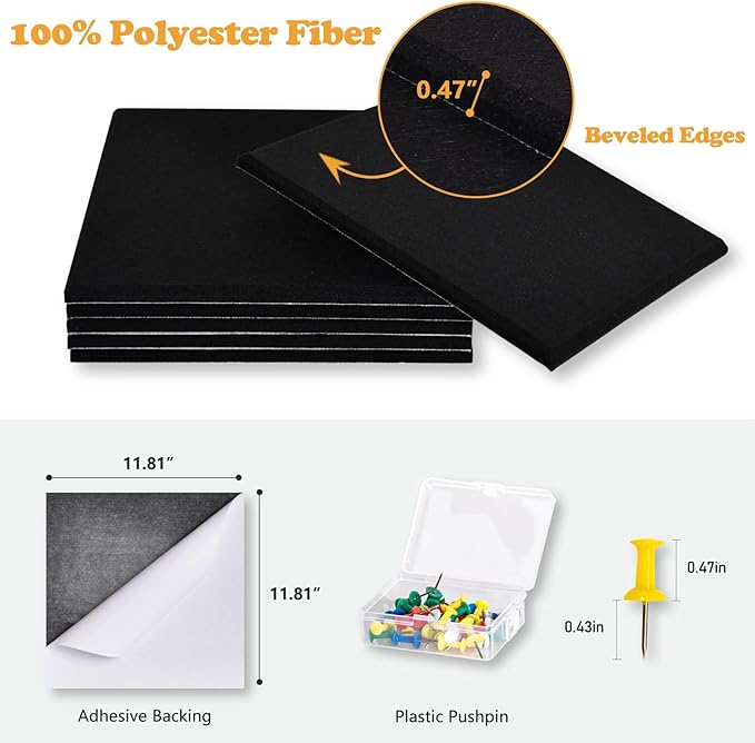 Thick Cork Board for Wall with Pins, 36" x 24" Bulletin Board Self-Adhesive Pin Board | Customized 6 Packs Felt Tiles for Office Home Wall Decor