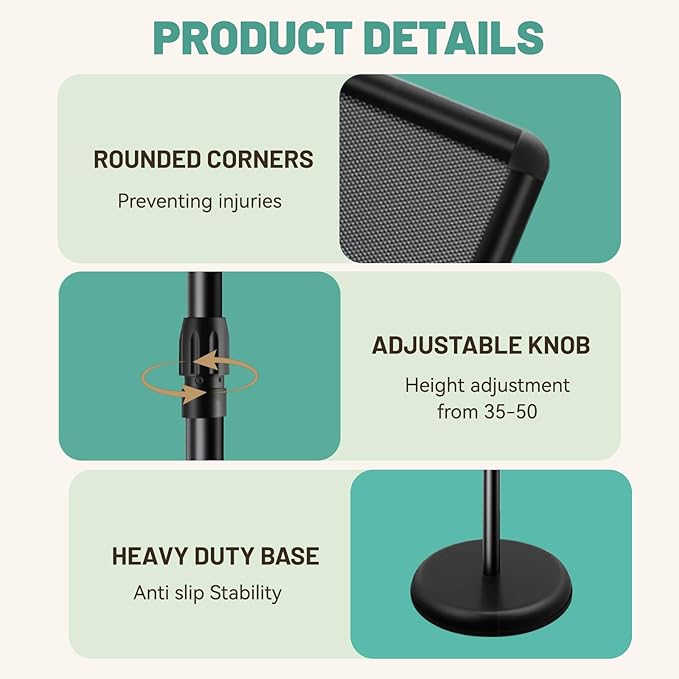 Adjustable Poster Sign Stand Holder,Heavy Duty Snap Open Aluminum Pedestal Floor Standing Sign Holder Vertical and Horizontal View Sign Displayed,Advertising Display Stand (Black, 8.5x11inches)