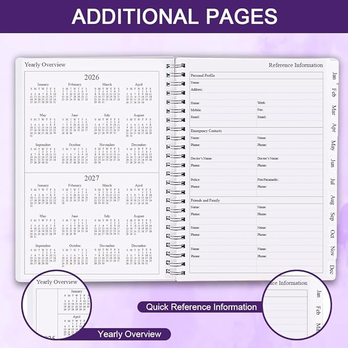 2026 Planner - Monthly Planner Runs January 2026 to December 2026, 6.25" x 8.25", 12 Monthly Tabs, 14 Notes Page, Inner Pocket, Flexible Cover with Twin-Wire Binding, Planners 2026, Purple