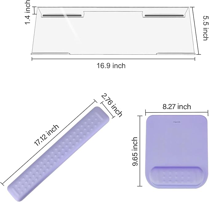MOSISO Computer Keyboard Stand&Wrist Rest Support for Keyboard &Mouse Pad Set, Ergonomic Massage Wrist Rest Set, Easy Typing Working Acrylic Clear Stand for Office Home, Purple