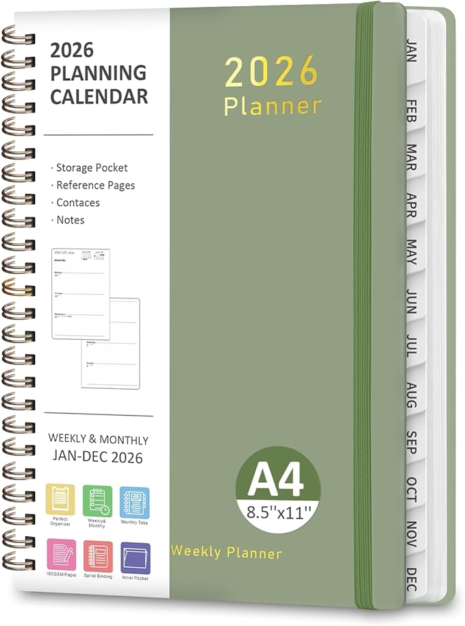 2026 Planner, Weekly and Monthly Calendar Academic Planner, Jan 2026 - Dec 2026, Planning Agenda Book for Desk Accessories and School Supplies - Letter Size (8.5'' x 11'')