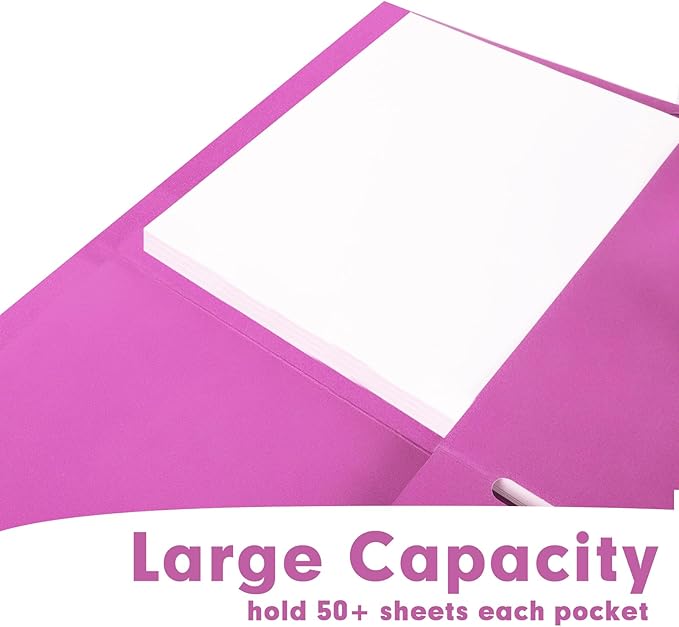 Two Pocket Folders, RAZCC 50 Pack 2 Pocket Folders Fit Letter Size Paper, Paper Folders with Pockets for School Office Business Home, Rose Purple