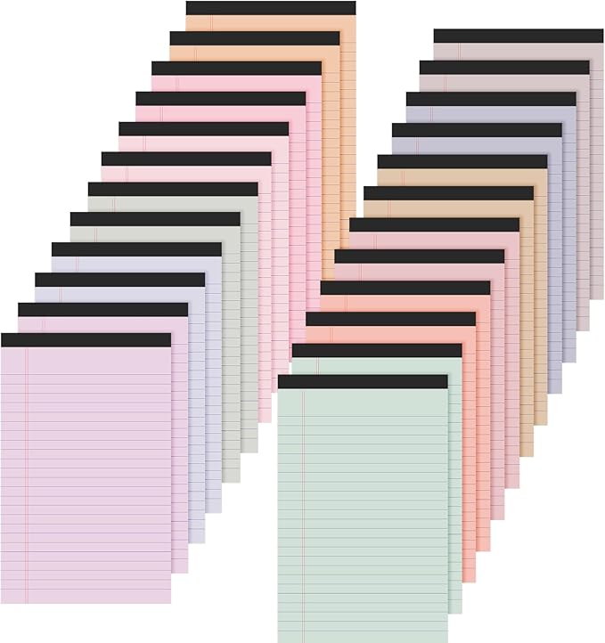 Lincia 24 Pcs 12 Pcs 5" x 8" Small Legal Pads Colored Lined Note Pads Narrow Ruled Writing Notepads 50 Sheets Per Micro Paper Notebook Lined and Perforated for College Office Supplies (Sweet Colors)
