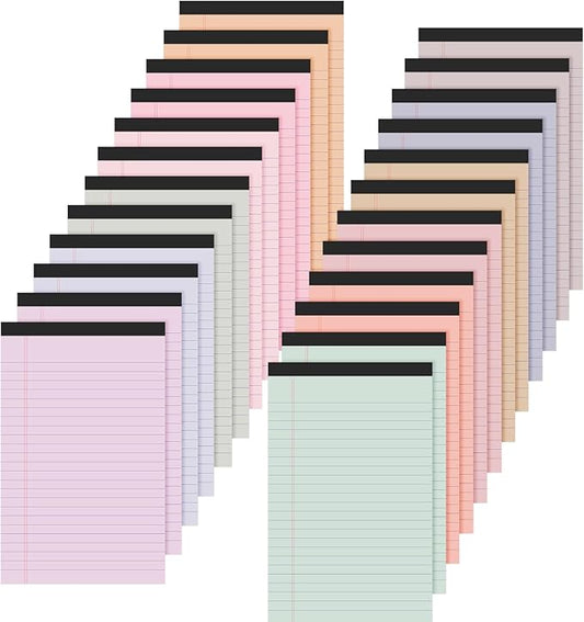 Lincia 24 Pcs 12 Pcs 5" x 8" Small Legal Pads Colored Lined Note Pads Narrow Ruled Writing Notepads 50 Sheets Per Micro Paper Notebook Lined and Perforated for College Office Supplies (Sweet Colors)