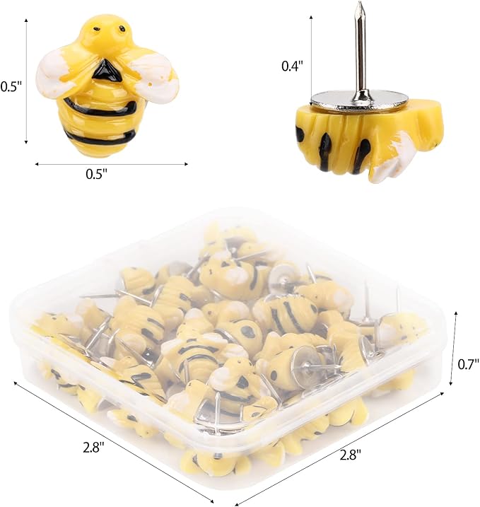 40Pcs Bee Push Pins Bee Shaped Craft Embellishment Decorative Thumbtacks for Cork Board Office Or Home Decoration