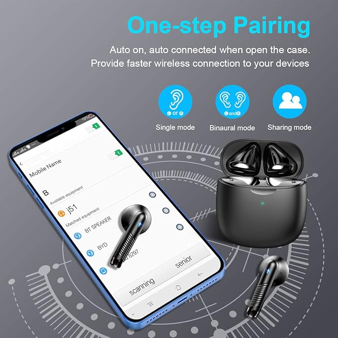 Wireless Earbuds, Bluetooth 5.4 Earbuds Stereo Bass, Bluetooth Headphones in Ear Noise Cancelling Mic, Earphones IP7 Waterproof Sports, 32H Playtime USB C Mini Charging Case Ear Buds for Android iOS
