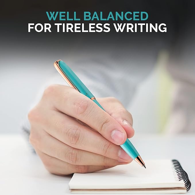 ZenZoi Turquoise Ballpoint Pen – Retractable, Executive Pen for Women w/Rose Gold Trim. Nice Writing Schmidt Ink Refills. Fancy, Luxury Pen Gift Set. Note Taking, Journaling Ball Pen
