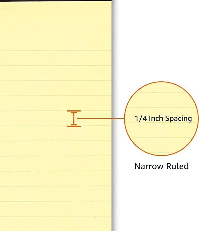 Amazon Basics 50 sheet Narrow Ruled Lined Writing Note Pad, 5 inch x 8 inch, 12 Pack, Canary