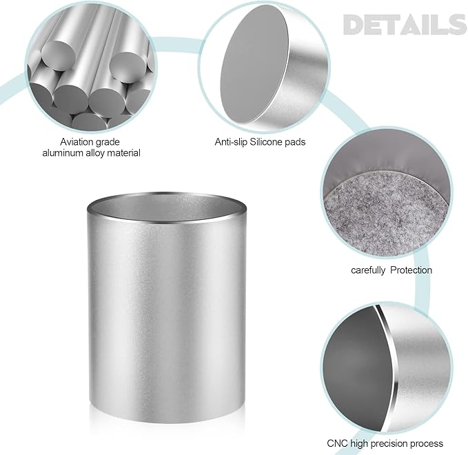 Pen Holder Pencil Holder for Desk, Metal desk pen holder, Makeup Brush Holder, pencil cup, pen organizer for desk, for Office, School, Home, and Kids 3.9×3.14inch（Silver）