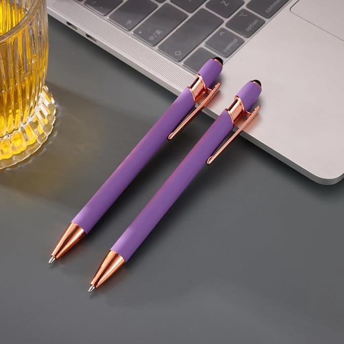 12 PCS 2 in 1 Stylus Ballpoint Pen with Stylus Tip, 1.0 mm Black Ink Metal Pen Stylus Pen for Touch Screens (Light Purple)
