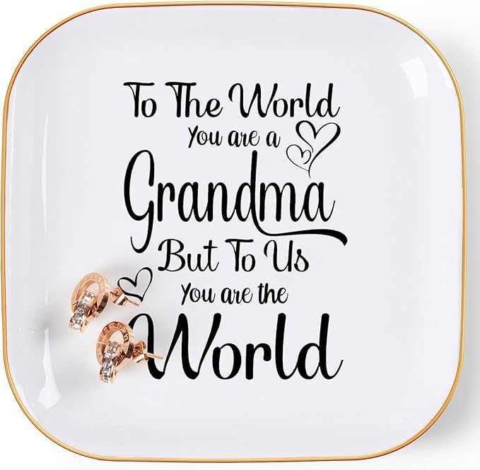 Grandma Gifts - Gifts for Grandma Jewelry Dish Tray - to The World You are A Grandma, Birthday Christmas Valentines for Grandma from Granddaughter Grandson