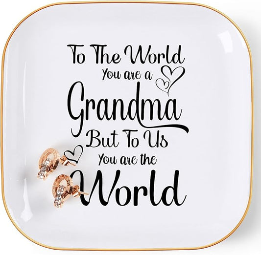 Grandma Gifts - Gifts for Grandma Jewelry Dish Tray - to The World You are A Grandma, Birthday Christmas Valentines for Grandma from Granddaughter Grandson