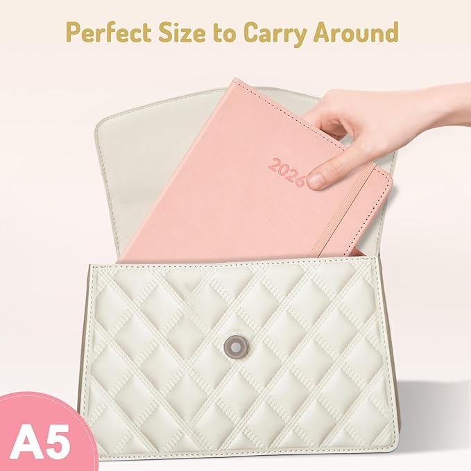 Forvencer 2026 Planner, Weekly Monthly Planners with Month Tabs, 12 Months (Jan 2026 - Dec 2026), A5(5.8"×8.3"), Daily Academic Calendar with Elastic Band, Small Hardcover Agenda, for Teacher, School