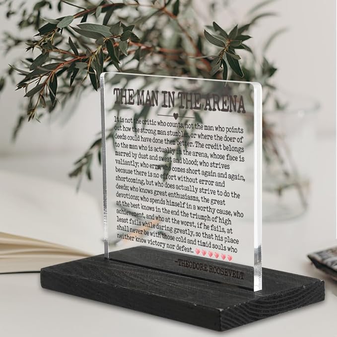 The Man In The Arena Decor Sign, Inspirational Quote Office Desk Decor Gift for Men Coworker Employee Friend, Motivational Gifts for Men Boys Teens Brother, Positive gift Decor Signs-DX225