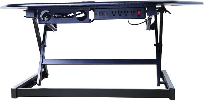 Rocelco 46" Height Adjustable Corner Standing Desk Converter with AC Outlet USB Charger and Dual Monitor Arm Mount - Stand Up Tabletop Riser Workstation - Keyboard Tray - Black (R CADRB-46-ACUSB-DM2)