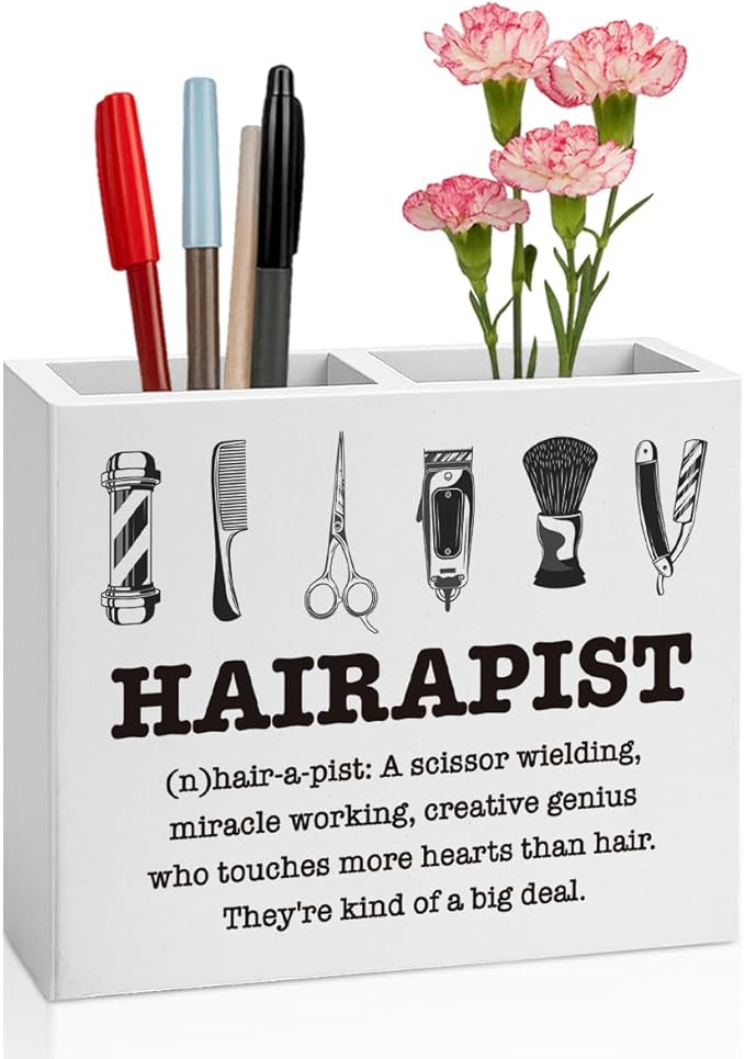 Hairstylist Gifts, Hair Salon Hairapist,Office Room Decor for Women Men Coworker Friend Employee Wooden Box Holder Home Hair Salon Barbershop Decor