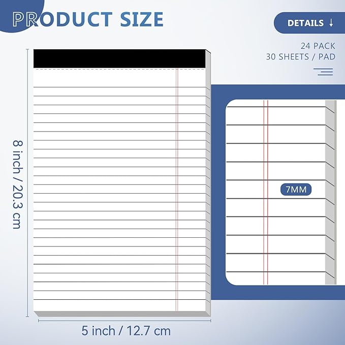 5" x 8" Note Pads 10 Pack of Legal Pads 21lb Notepad College Ruled Legal Pad 30 Sheets Perforated Small Writing Pads Double-Side Printed Pad of Paper for School, College, Office