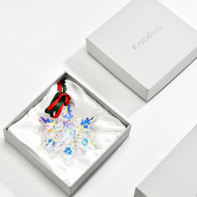 2025 Annual Edition Snowflake Crystal Christmas Ornaments,Christmas Tree Ornaments Crystal Sun Catcher Home Hanging Decor (2025 Dreamy Color)