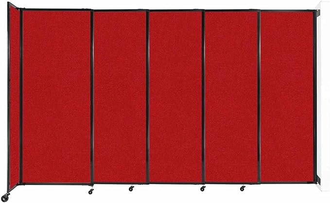 Wall-Mounted Sliding StraightWall Room Divider | Adjustable Widths | Locking Wheels | Room Separator | Up to 11'3" Wide x 6'10" Tall Red Fabric Panels